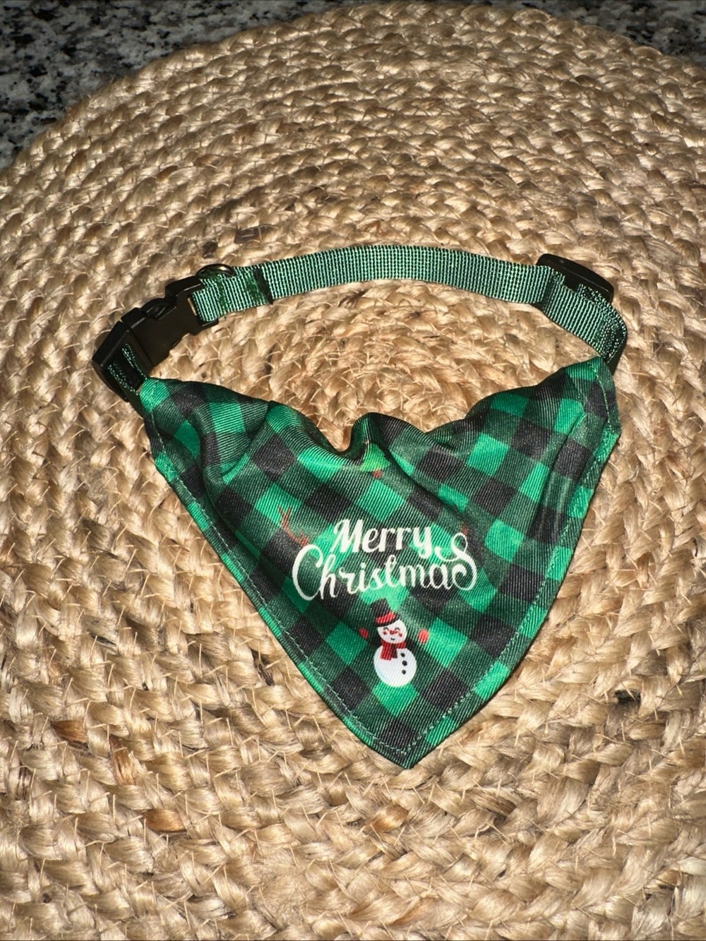 Set of 2 Green Plaid "Merry Christmas" Dog Bandana Collar S-M